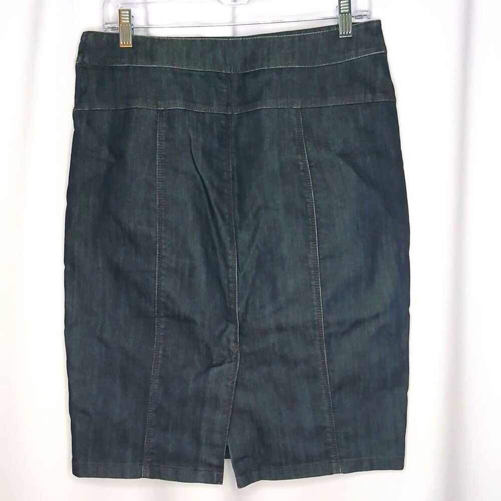 Ann Taylor Pencil Skirt Stretch Denim Dark Wash Jeans Fabric Kick Slit Womens 8 - Picture 2 of 7